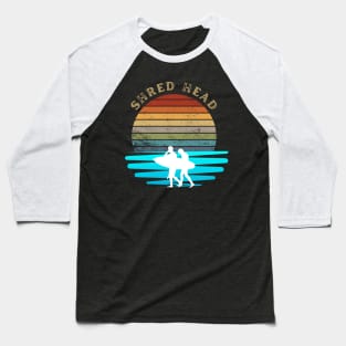 Retro Sunset with Surfer on the Ocean Waves Baseball T-Shirt